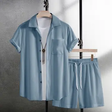 Summer Men's Casual Shirt Short Sleeve Beach Pants Suit