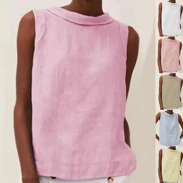 Summer Tank Vest Casual Solid Color Round Neck Pullover Sleeveless Top For Women Clothing