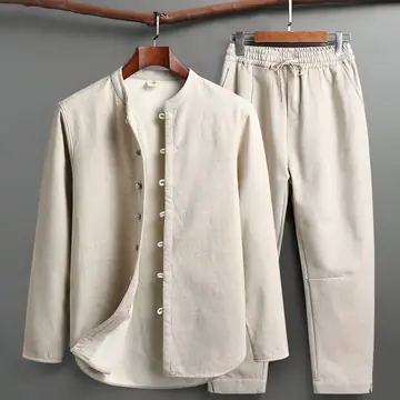 Tang Suit Outfit Chinese Retro Buckle Stand Collar Long Sleeve Cotton Linen Undershirt Coat