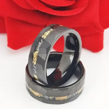 Tungsten Gold Ring Flat Batch Flower Groove Inlaid With Gold Foil Debris