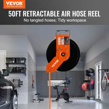 VEVOR Retractable Air Hose Reel, 50 FT Hybrid Air Hose Max 300PSI, Air Compressor Hose Reel With 5 Ft Lead In, Ceiling Wall Mount Heavy Duty Single Arm Steel Reel