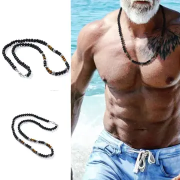 Volcanic Rock Black Matte Ethnic Style Necklace Men