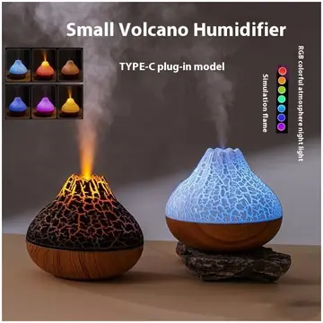 Volcano Humidifier Wood Grain Fog Mute Seven-color Ambience Light