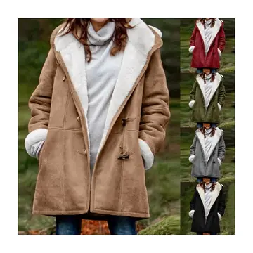 Winter Button Coat Fashion Warm Hooded Jacket With Pockets Women's Clothing