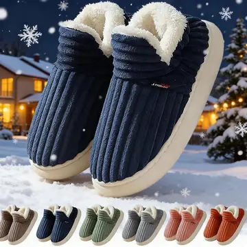 Winter Plush Home Shoes Fashion Solid Color Stripes Floor Bedroom Slippers Indoor Outdoor Garden Shoes For Women Men Couples