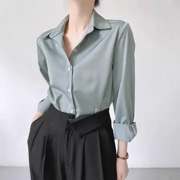 Women's High-grade Green Satin Shirt