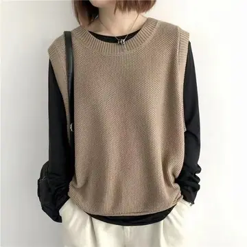 Women Sleeveless Vest Bandage Dress Outer Wear Solid Color Round Neck Vest