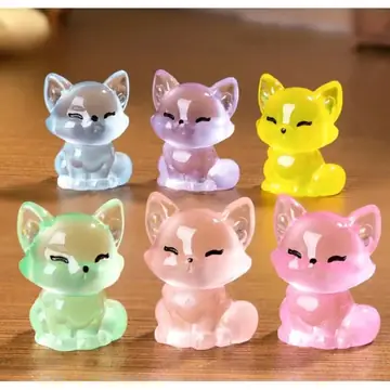 Luminous Resin Fox Figurines Colorful Mini Cartoon Decor