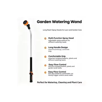 Multi Function Nozzle Watering Tool , 36-Inch Extra Long Heavy Duty Garden Hose Wand with 8 Spray Patterns & 180° Swivel Head, Long Hose Nozzle Sprayer with on/off Thumb Control