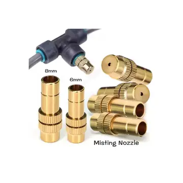 OD-6mm 8mm Adjustable Brass Misting Nozzle Garden Greenhouse Cooling Atomized Irrigation System Spray Head Atomizing Sprinklers