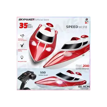 WLtoys Wl918 High Speed RC Boat 35km/h Remote Control Speed Racing Boats 2.4GHz Capsize Low Battery Alarm RC Boat Toy Kids Gift