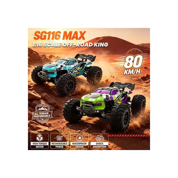 1:16 SG116 MAX/PRO RC Monster Truck 80KM/H Brushless Motor 4WD Off-Road Racing Car Waterproof All Terrain RC Vehicle Toy For Boy