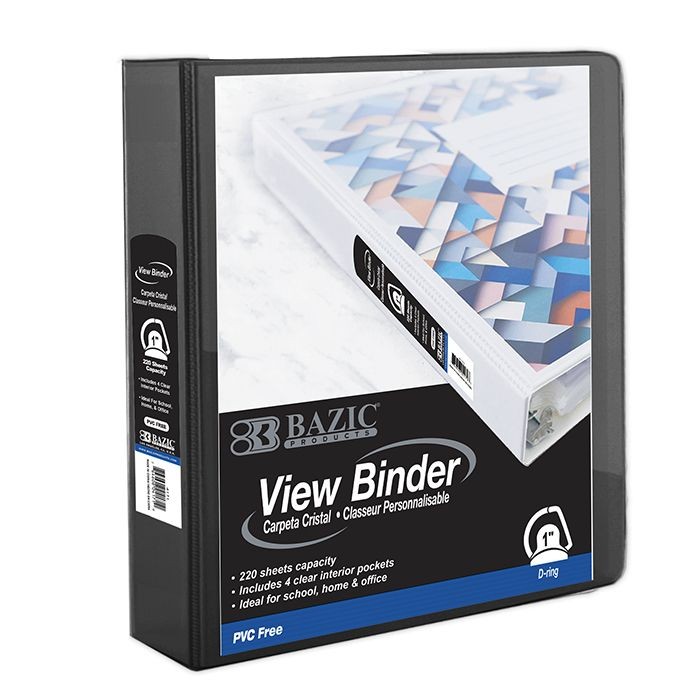 12 pieces 1-inch Black PvC-Free SlanT-D Ring View Binder W/ 4-Pockets - Binders