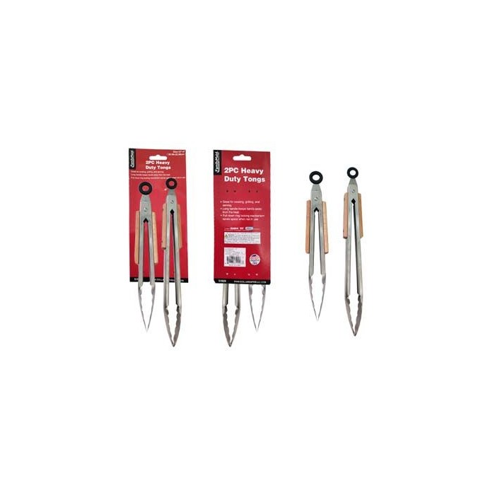 2-Piece Tongs Heavy Duty With Wood Handles 12''and 9''