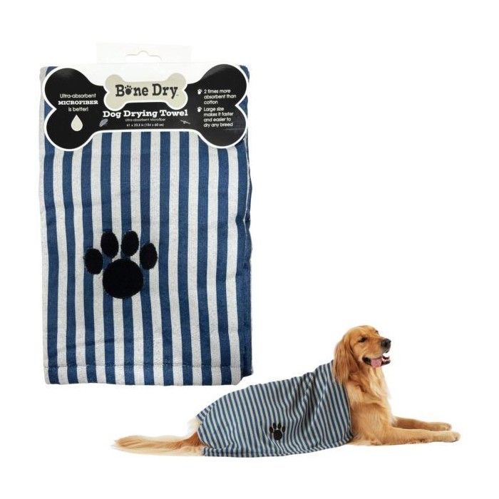 Bone Dry Pet Grooming Microfiber Towel In Navy Striped Collection
