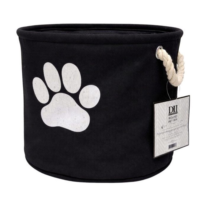Bone Dry Polyester Round Pet Bin Size Small In Black With Paw Design