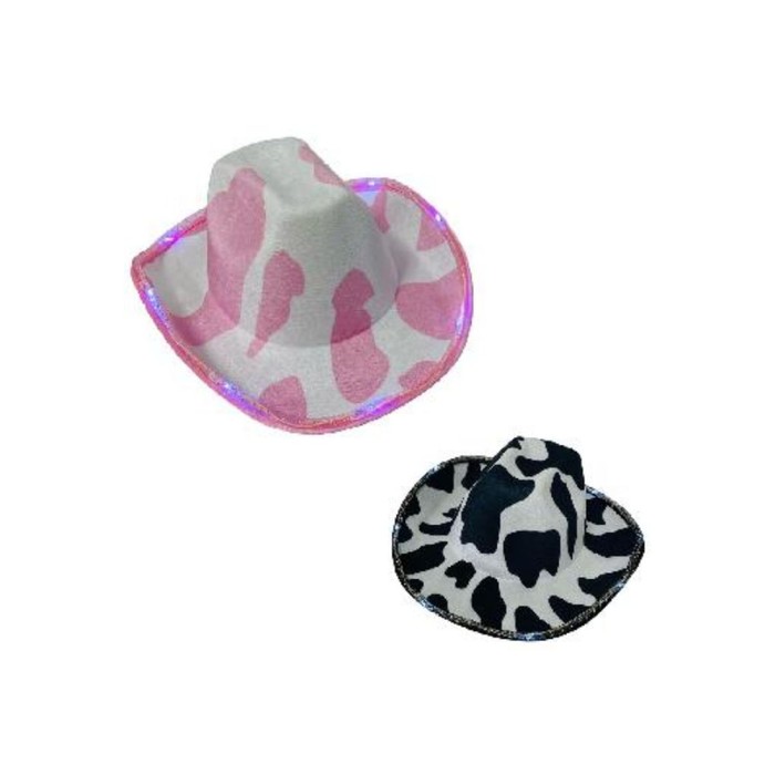 LighT-Up Felt Cowboy Hat Cow Prints Black And Pink