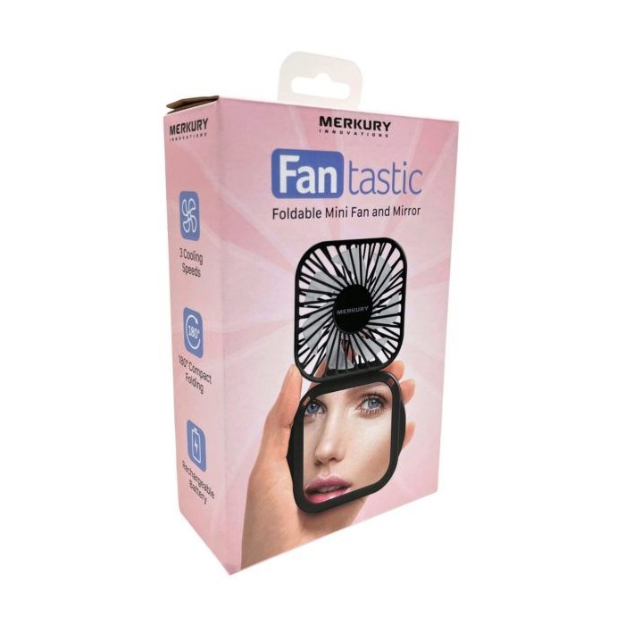 Merkury Fantastic Rechargable Mini Foldable Fan With Mirror In Black