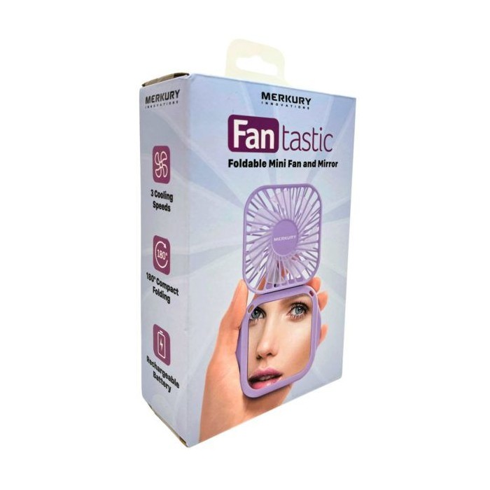 Merkury Fantastic Rechargable Mini Foldable Fan With Mirror In Purple