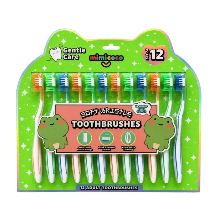 Mimicoco 12 -Count Frog Gentle Care Adult Toothbrushes
