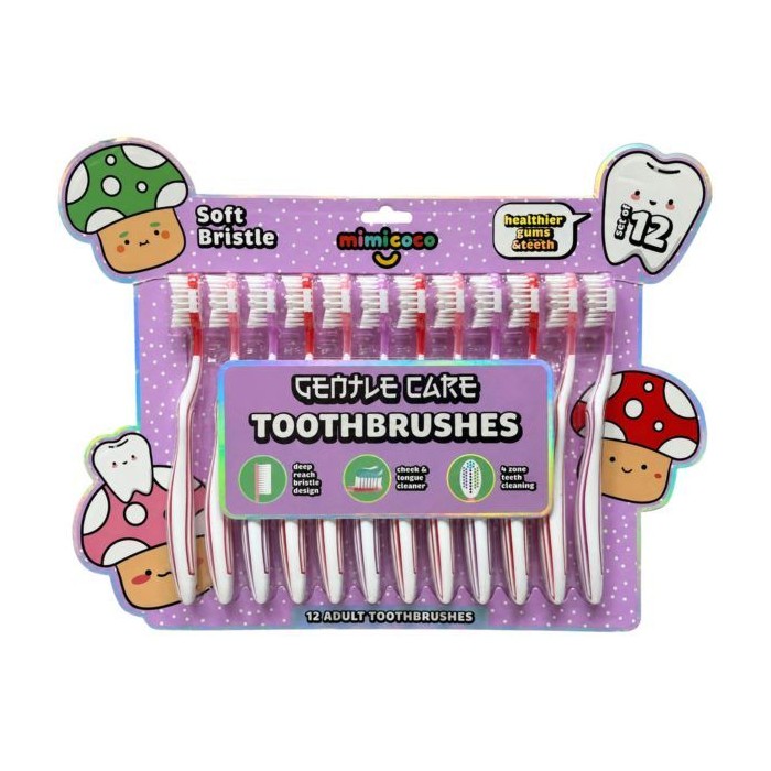 Mimicoco 12 -Count Mushroom Gentle Care Adult Toothbrushes