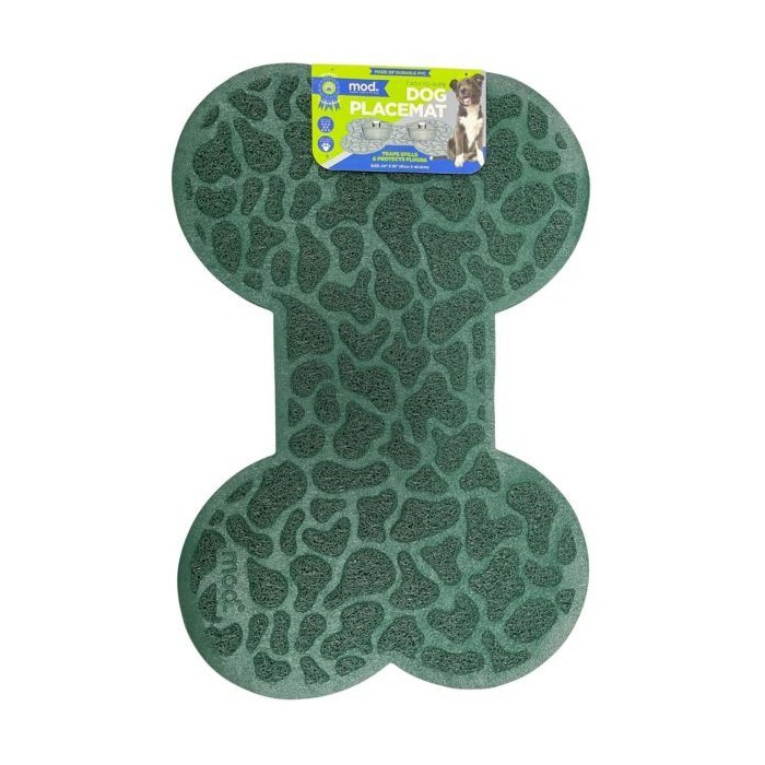 Mod Dog 24-inchx16-inch Bone Shaped Feeding Mat In Green With Spotted Design