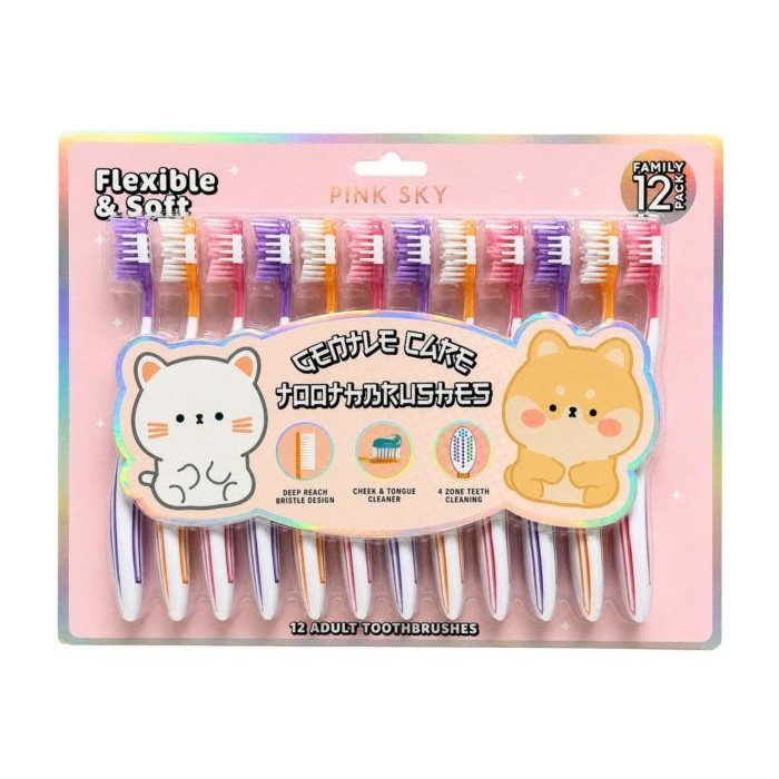Pink Sky 12 -Count Critters Flexible & Soft Adult Toothbrushes