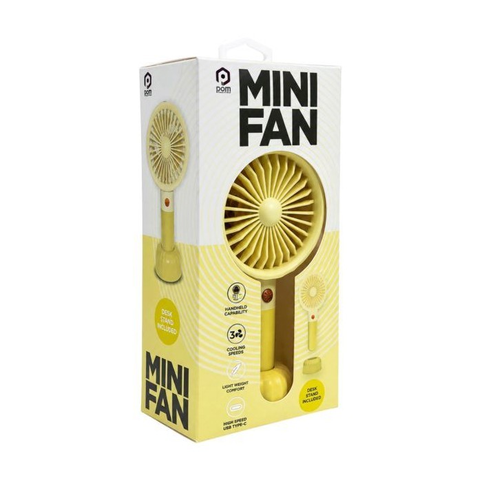 12 pieces Pom Gear Rechargeable 3-Speed Mini Fan With Desk Stand In Yellow - Electric Fans
