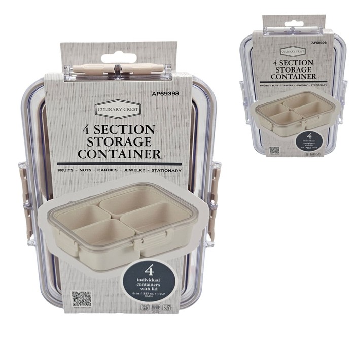 12 Pieces Rect. Pe Snack Box W/ 4 Section Containers+ Silicon Seal - Kitchen Gadgets & Tools