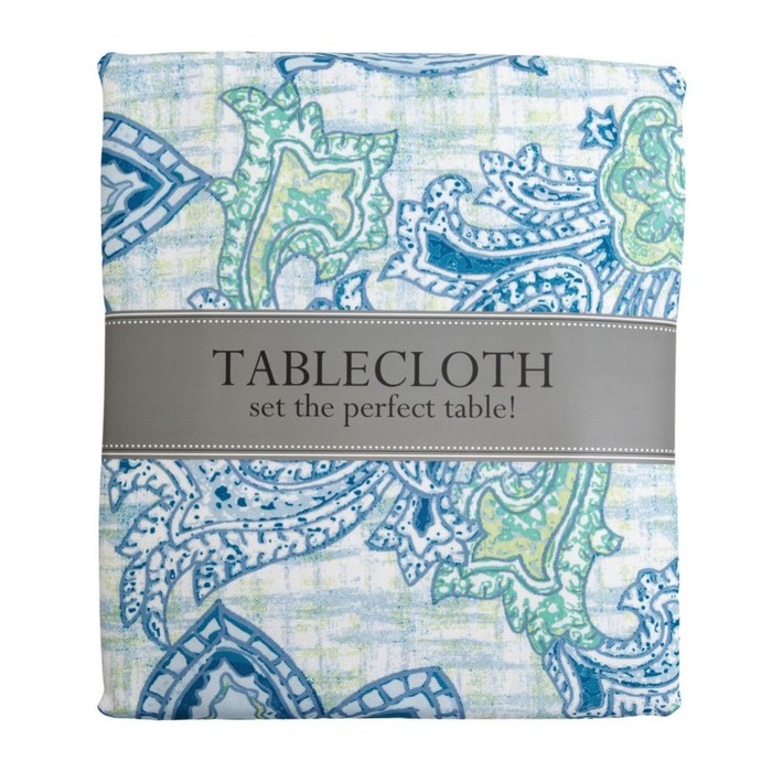 Tablecloth 60x84 W/zipper Blue Watercolor Paisley Print Indoor/outdoor Water/stain Resistant 100%polyester