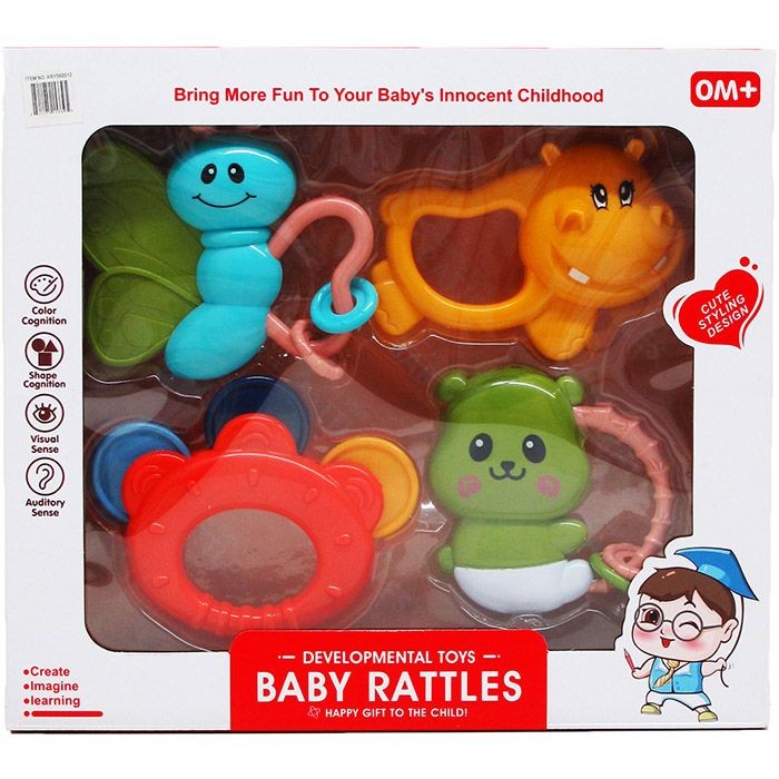 12 Sets 4pc Baby Rattle Play Set In Window Box, 2 Assrt Styles - Baby Toys