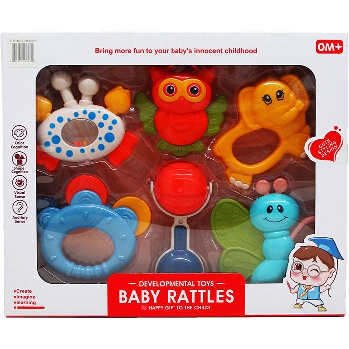 12 Sets 6pc Baby Rattle Play Set In Window Box, 2 Assrt Styles - Baby Toys