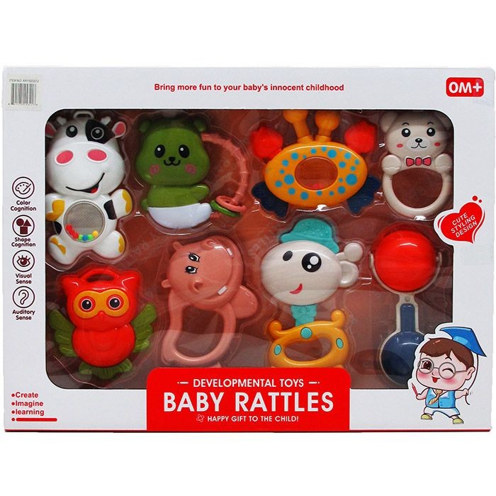 12 Sets 8pc Baby Rattle Play Set In Window Box, 2 Assrt Styles - Baby Toys