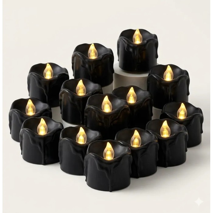 12pc Black Flameless LED Candles | Gothic Decor Set