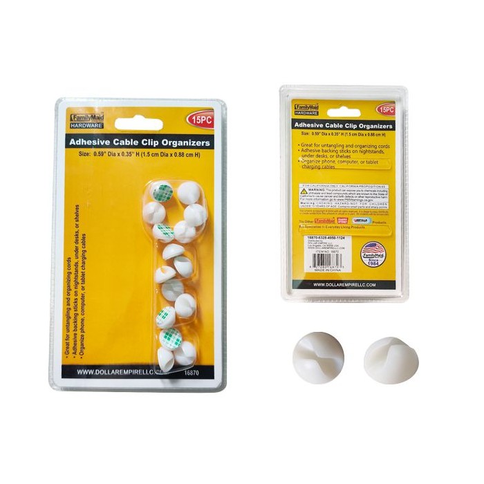 15-Piece Adhesive Cable Clip Organizers