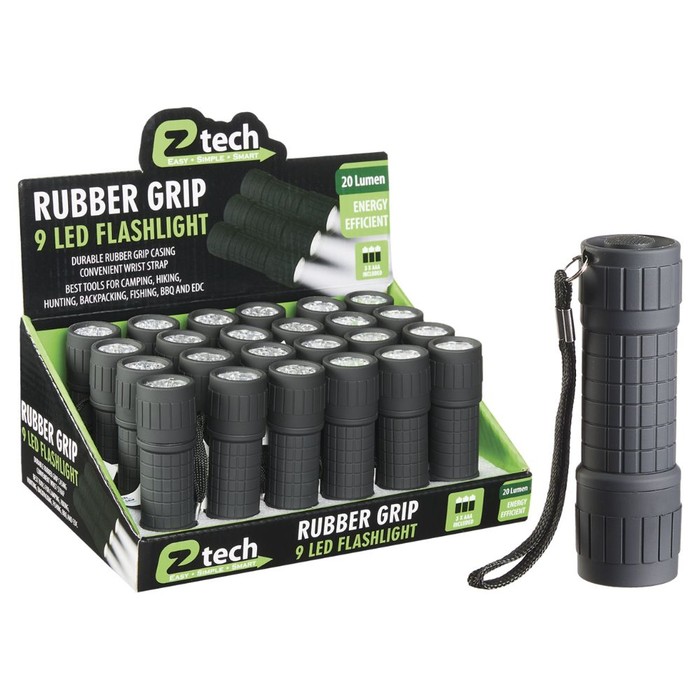 144 pieces Ez Tech Rubber Grip 9 Led Flashlight - Flash Lights