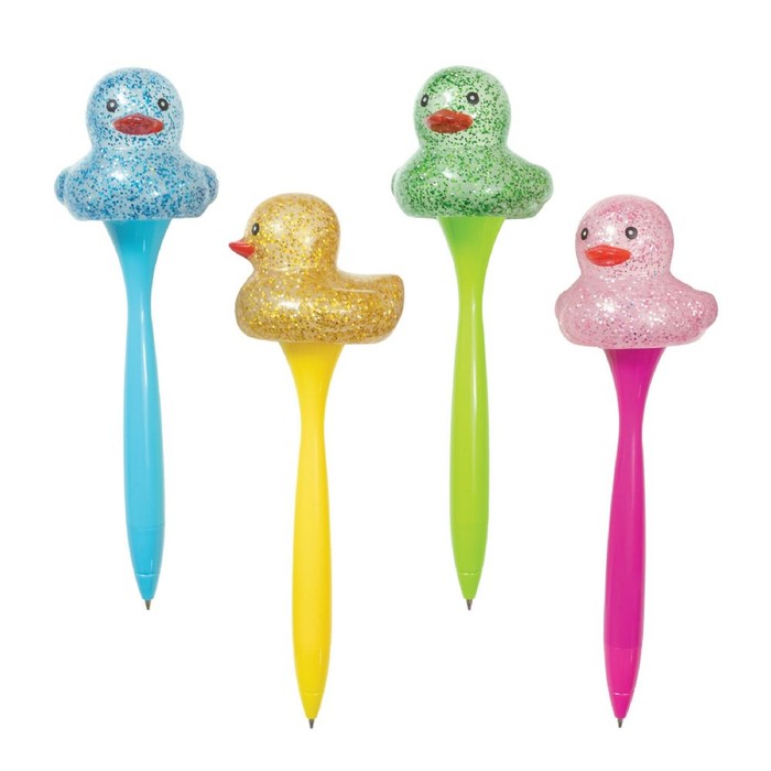 144 pieces Sparkle And Squeeze Rubber Duck Pen 12/tub - Pens & Pencils