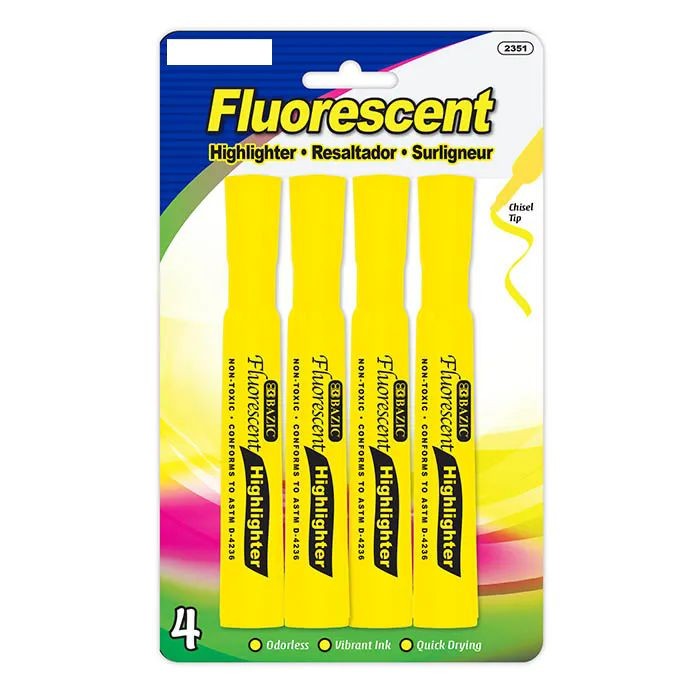 144 Pieces Yellow Desk Style Fluorescent Highlighters (4/pc) - Highlighter