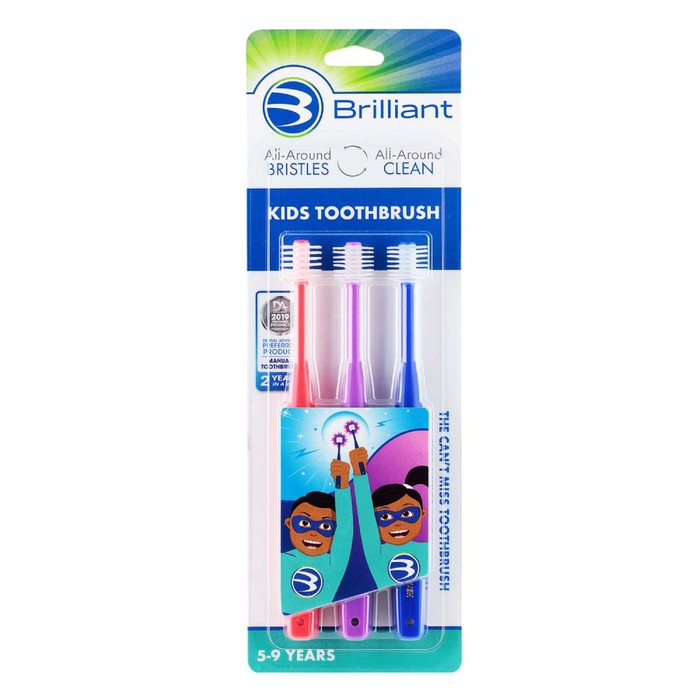 Brilliant Kids Toothbrush - 3ct - ReD-PurplE-Royal