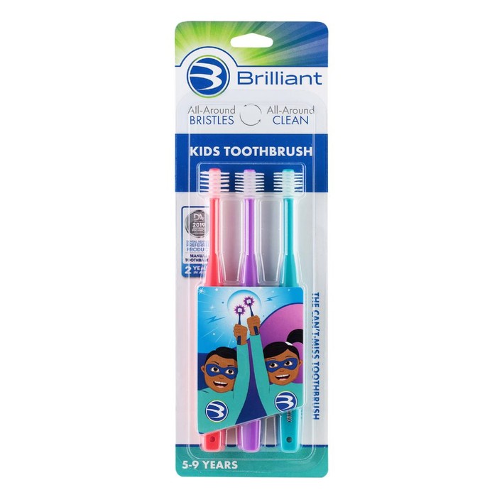 Brilliant Kids Toothbrush - 3ct - ReD-PurplE-Teal