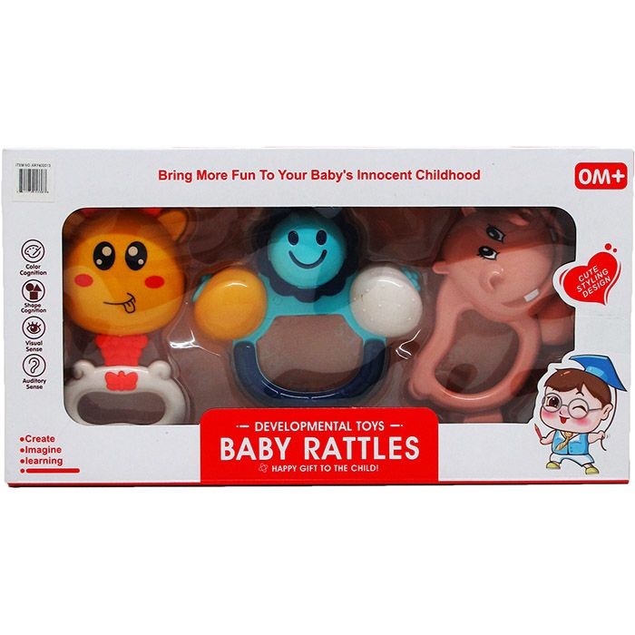18 Sets 3pc Baby Rattle Play Set In Window Box, 2 Assrt Styles - Baby Toys