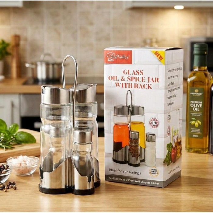 24 pieces 4 Pcs Oil & Spice Jar W/rack - Kitchen Gadgets & Tools