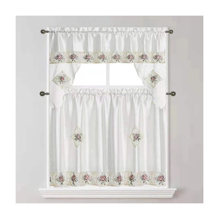 Beige 3-Piece Satin Kitchen Curtain Set