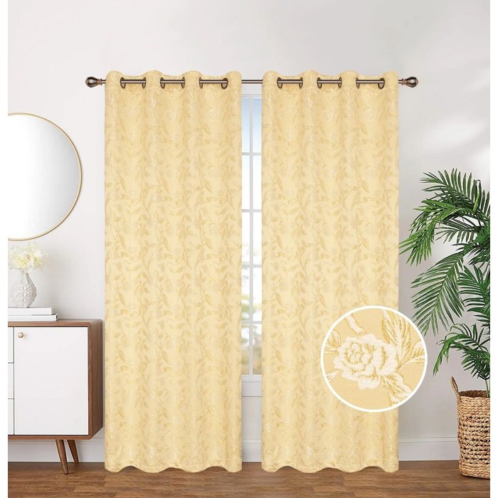 Beige Jacquard Grommet Curtains
