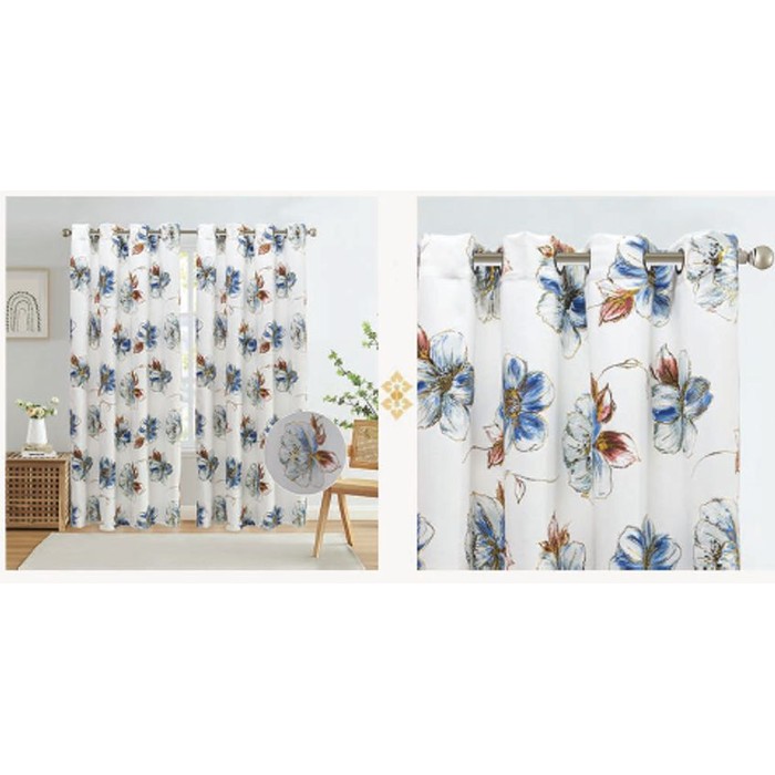 Bluefloral Blackout Grommet Curtain