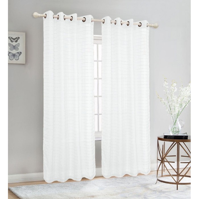 Checker Pattern Sheer Window Curtain White