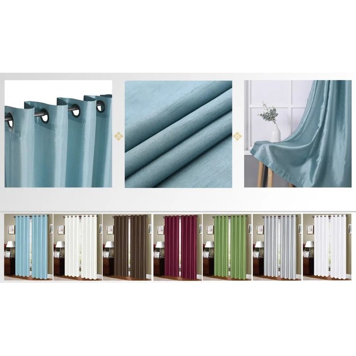 Faux Silk Curtain Panel Grommet Color Blue