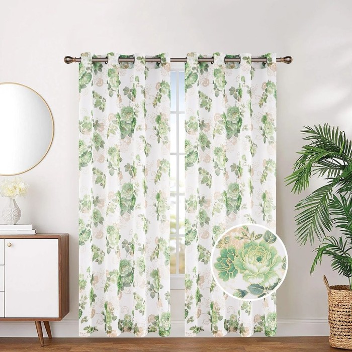 Floral Sheer With Foil Grommet Curtain Sage