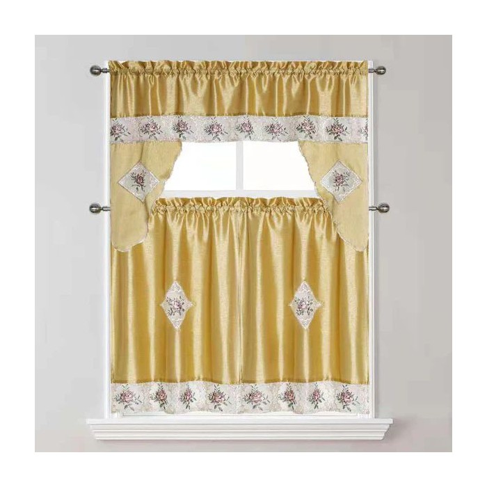 Gold 3-Piece Satin Kitchen Curtain Set
