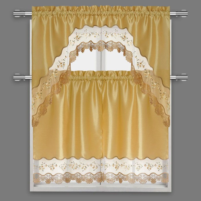 Gold 3-Piece Scalloped Kitchen Curtain Set